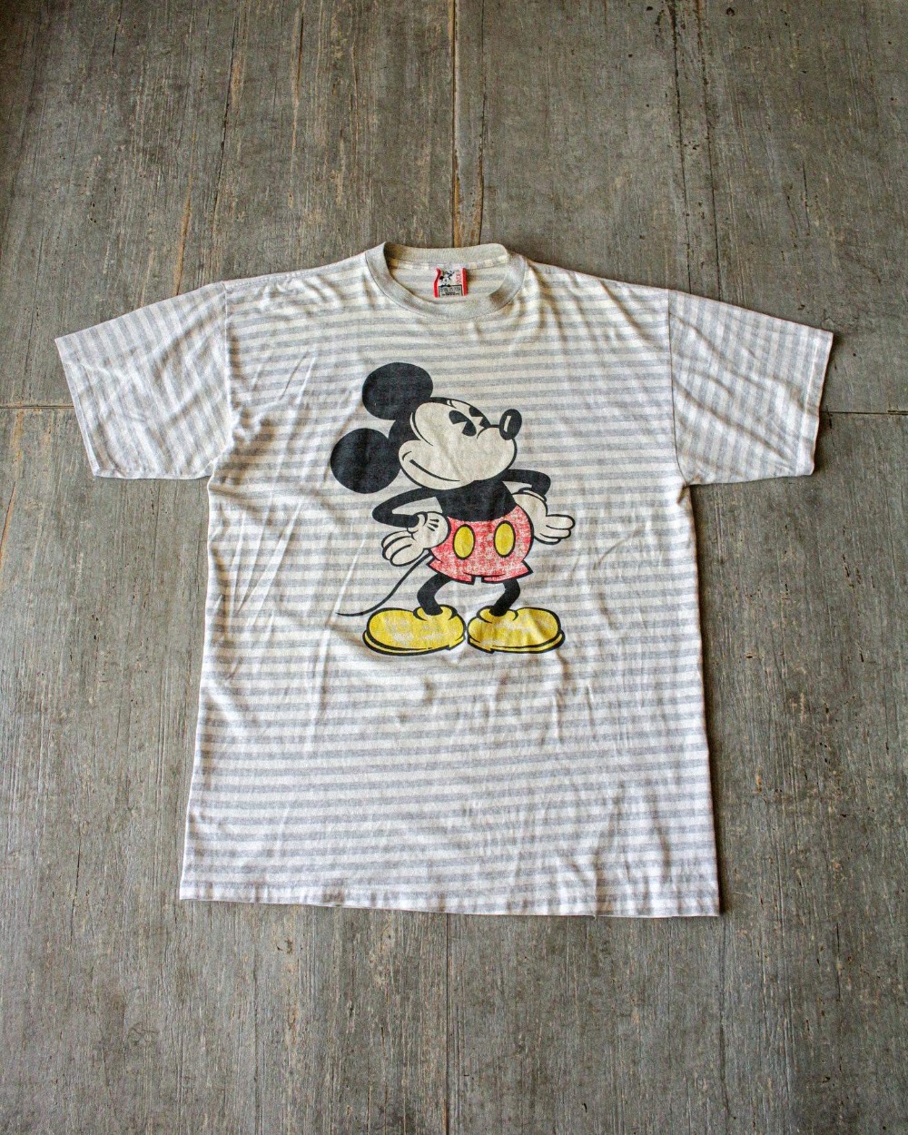 Rare 1980&#039;s Disney Mickey Mouse Stripe T-Shirt (loose 105size)