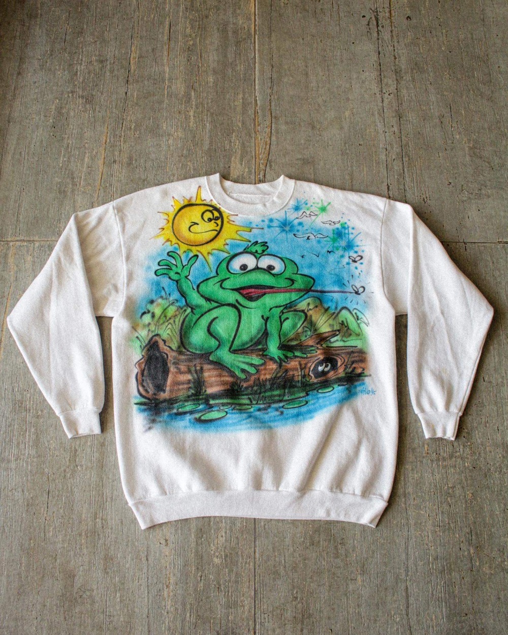 Rare 1990&#039;s Frog &amp; Sunrise AirBrush Sweatshirt (105-110size)