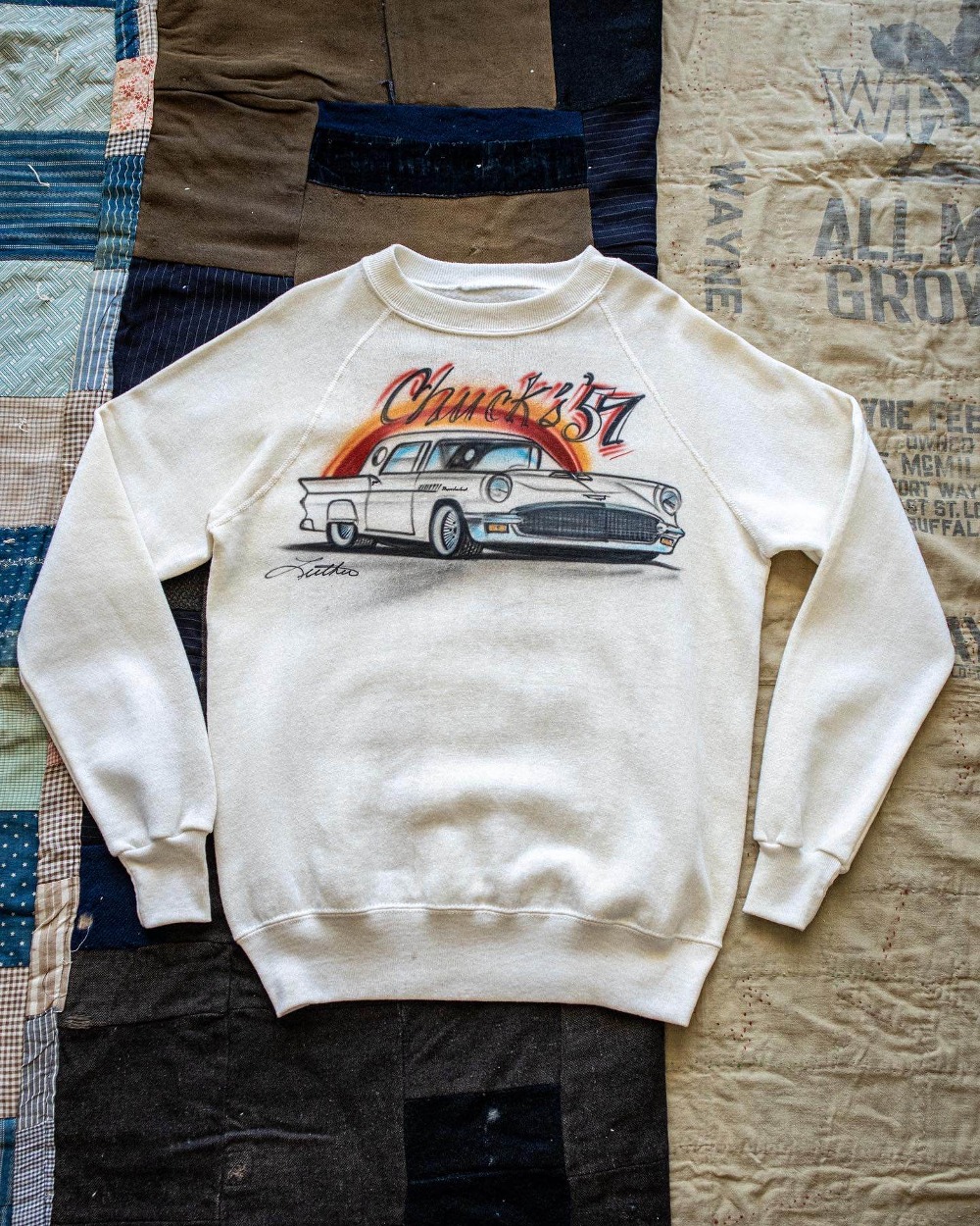 Rare Deadstock 1960&#039;s 1957 Chevy AirBrush Sweatshirt (loose 100size)