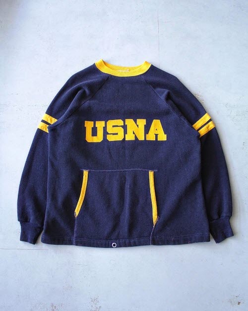 Rare 1970s VelvaSheen USNA Hand-Pocket Sweatshirt (loose 100 / Fit 105size)