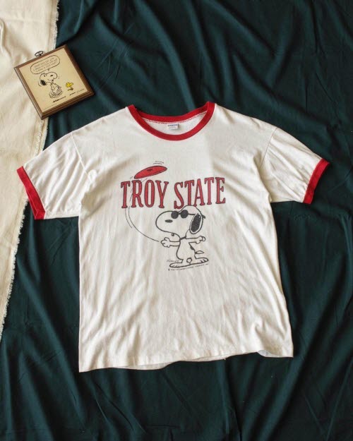 Rare 1970&#039;s Champion Troy State Univ. Snoopy Ringer T-Shirt (95-100size)